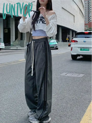 Lunivop Women’s Wine Red Baggy Striped Pants 90S Vintage Streetwear Oversize Y2K Trousers Korean