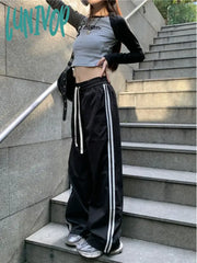 Lunivop Women’s Wine Red Baggy Striped Pants 90S Vintage Streetwear Oversize Y2K Trousers Korean