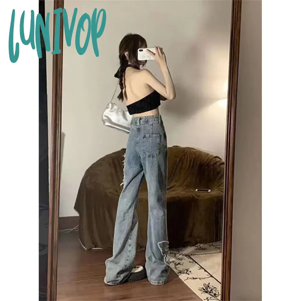Lunivop Y2K 2000S Flare Jeans Women Vintage Butterfly Embroidery Denim Wide Leg Pants Streetwear