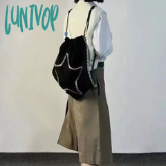 Lunivop Y2K Backpack For Women Star Print Large Capacity Black White Shoulder Bag Harajuku Style