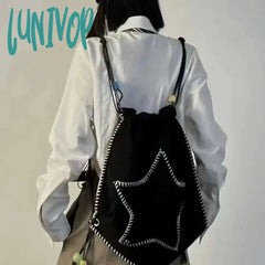 Lunivop Y2K Backpack For Women Star Print Large Capacity Black White Shoulder Bag Harajuku Style