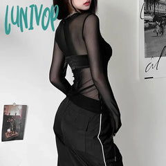 Lunivop Black Tight Sexy Perspective Hot All-Match Casual High Elastic Soft Breathable Women’s