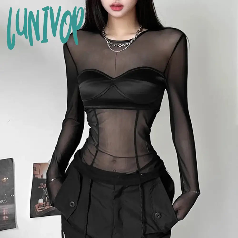 Lunivop Black Tight Sexy Perspective Hot All-Match Casual High Elastic Soft Breathable Women’s