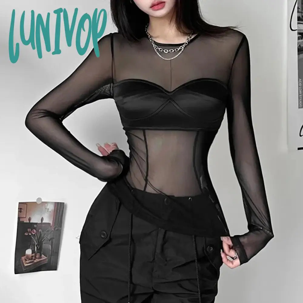 Lunivop Black Tight Sexy Perspective Hot All-Match Casual High Elastic Soft Breathable Women’s