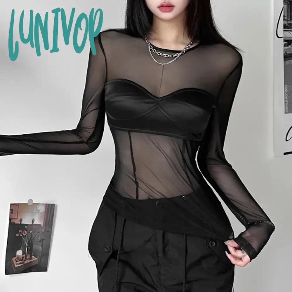 Lunivop Black Tight Sexy Perspective Hot All-Match Casual High Elastic Soft Breathable Women’s