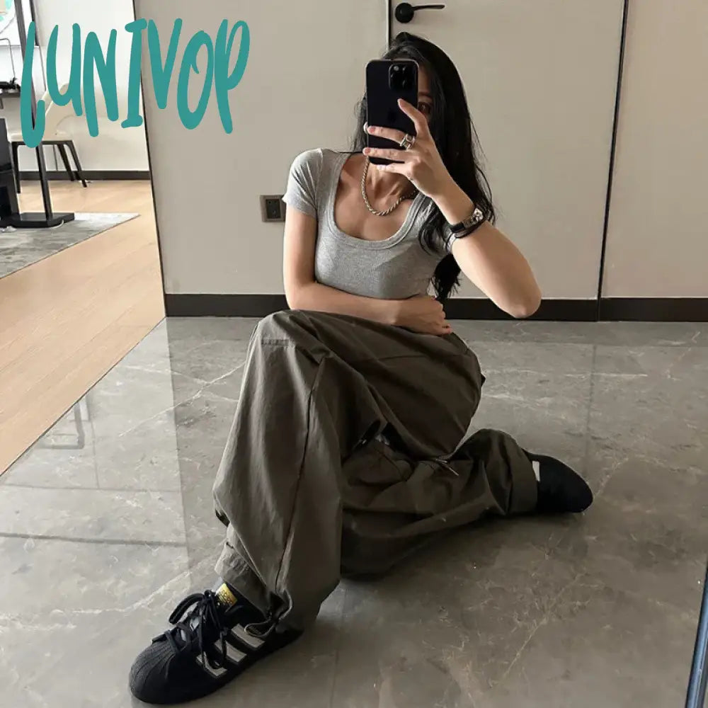 Lunivop Y2K Cargo Pants Women High Street Drawstring Oversize Sweatpants Casual Vintage Baggy Wide