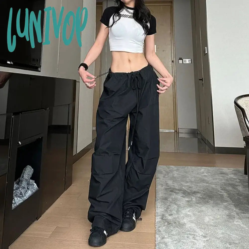 Lunivop Y2K Cargo Pants Women High Street Drawstring Oversize Sweatpants Casual Vintage Baggy Wide