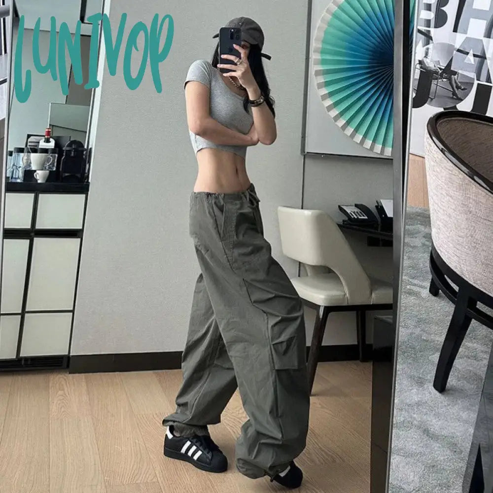 Lunivop Y2K Cargo Pants Women High Street Drawstring Oversize Sweatpants Casual Vintage Baggy Wide