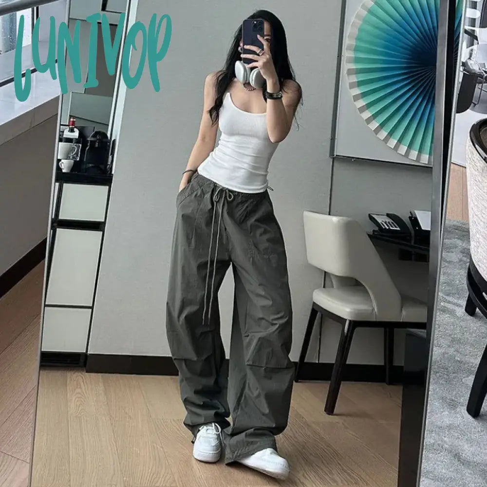 Lunivop Y2K Cargo Pants Women High Street Drawstring Oversize Sweatpants Casual Vintage Baggy Wide