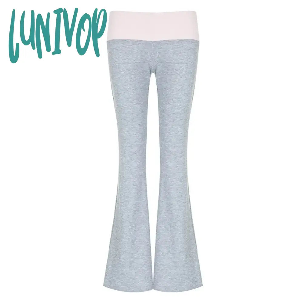 Lunivop Y2K Contrast Color Flare Pants Women Casual Leggings Vintage Streetwear Female Low Waist
