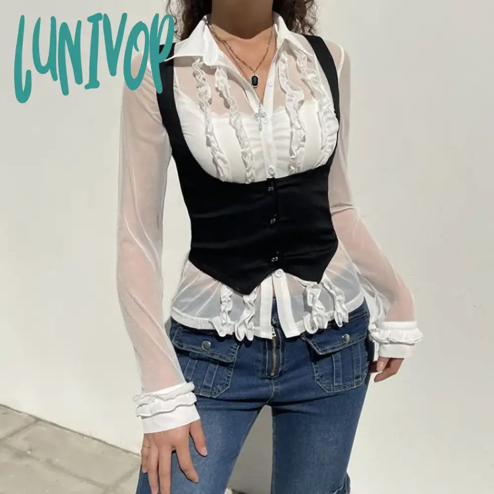 Lunivop Y2K E-Girl Waistband Single Breasted Vest Cot Women Vintage All-Match Black Tank Top 2024