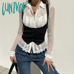 Lunivop Y2K E-Girl Waistband Single Breasted Vest Cot Women Vintage All-Match Black Tank Top 2024