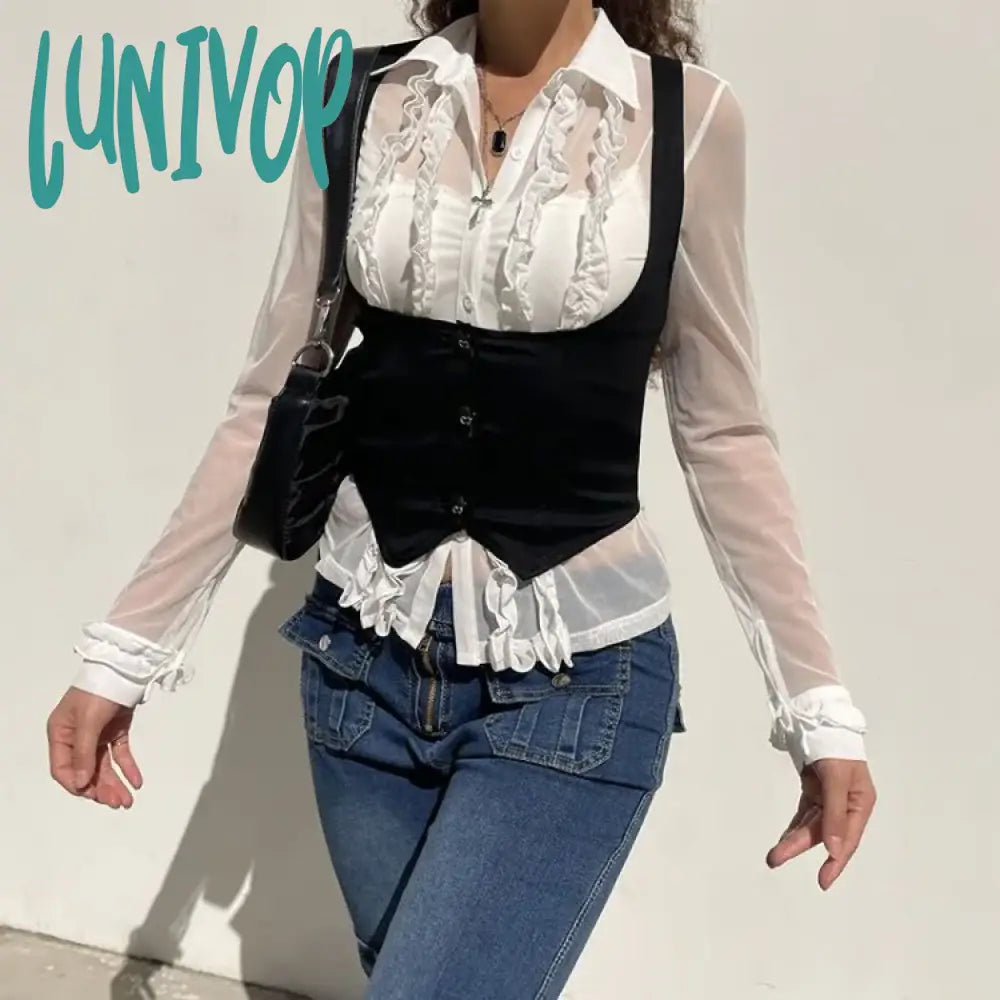 Lunivop Y2K E-Girl Waistband Single Breasted Vest Cot Women Vintage All-Match Black Tank Top 2024