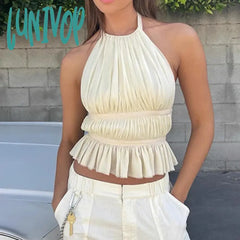 Lunivop Y2K Fairycore Vintage Ruffle Vest Club Party Sexy Backless Tie-Up Crop Top Chic Elegant
