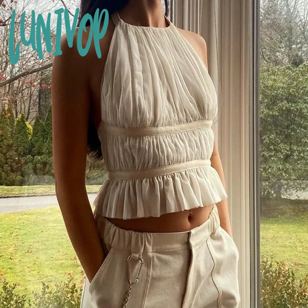Lunivop Y2K Fairycore Vintage Ruffle Vest Club Party Sexy Backless Tie-Up Crop Top Chic Elegant