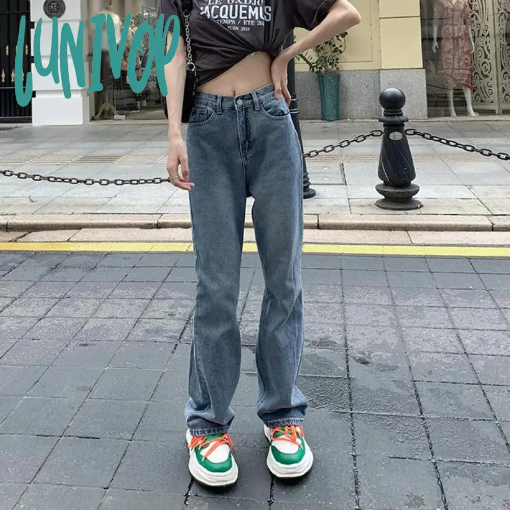 Lunivop Y2K Flare Jeans Women Streetwear Bandage Wide Leg Denim Pants Harajuku Korean High Waist