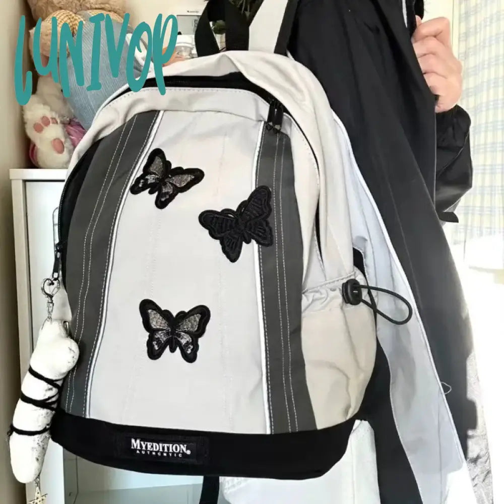 Lunivop Y2K Gothic Womens Backpack Butterfly Patchwork Student School Backpacks Large Capacity