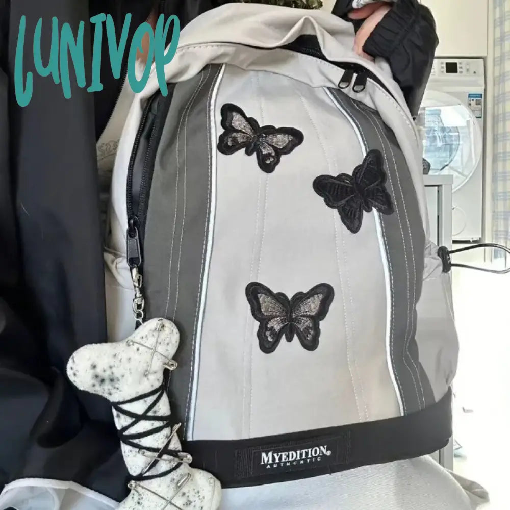 Lunivop Y2K Gothic Womens Backpack Butterfly Patchwork Student School Backpacks Large Capacity