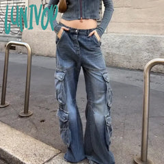 Lunivop Y2K Harajuku Multi Pockets Denim Trousers Women Oversize Baggy Cargo Jeans Casual Fashion