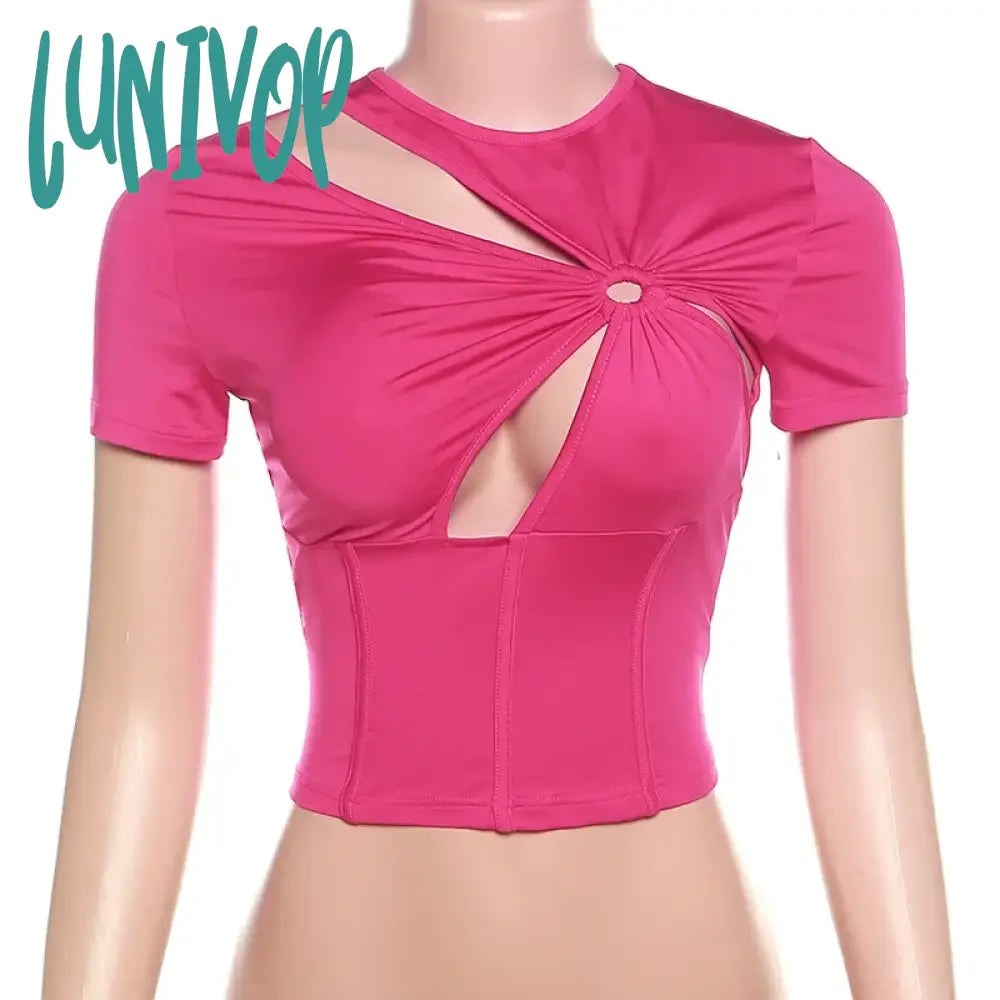 Lunivop Y2K Hollow Out Short Sleeve Crop Top Summer Women Sexy Skinny Bottom T Shirt Casual