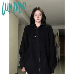 Lunivop Y2K Knitted Cardigan Women Streetwear Black Oversized Sweater Coat Harajuku Gothic Buttons