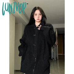 Lunivop Y2K Knitted Cardigan Women Streetwear Black Oversized Sweater Coat Harajuku Gothic Buttons