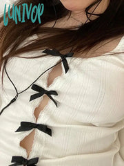 Lunivop Y2K Korean Sweet White Skinny Women Tops Vest Sleeveless Lace Spliced Split Cute Bow Summer