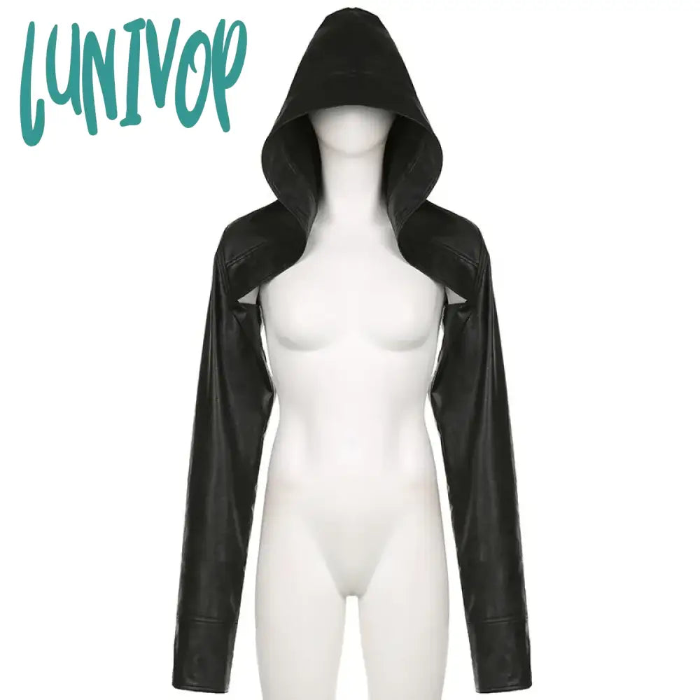 Lunivop Y2K Mall Gothic Pu Crop Jackets Women Aesthetic Emo Alternative Cyber Punk Streetwear