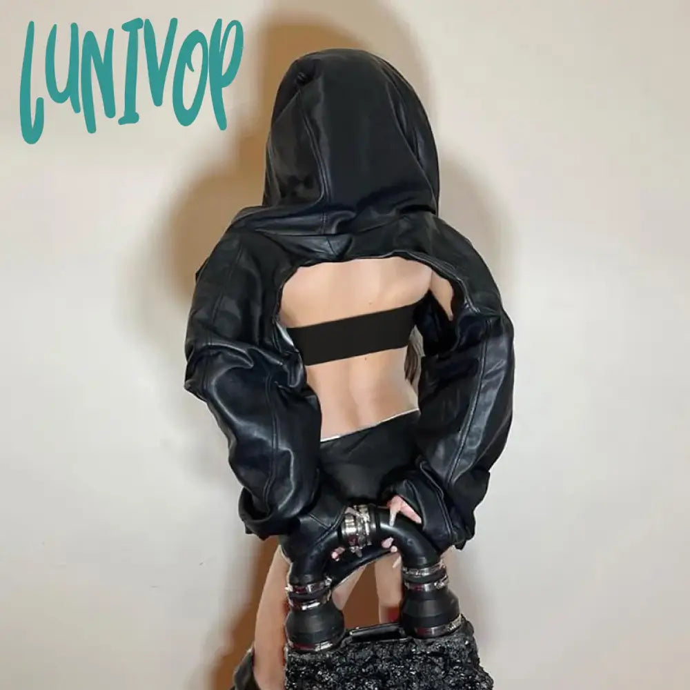 Lunivop Y2K Mall Gothic Pu Crop Jackets Women Aesthetic Emo Alternative Cyber Punk Streetwear
