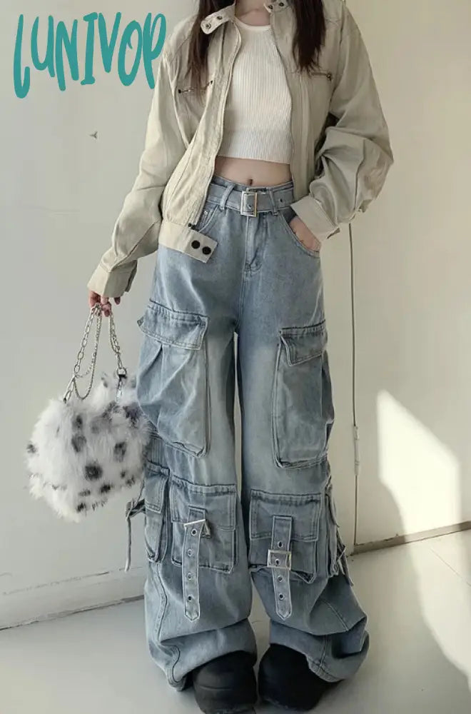 Lunivop Y2K Multi-Pocket High Street Cargo Pants Women American Vintage Hip-Hop Casual Baggy