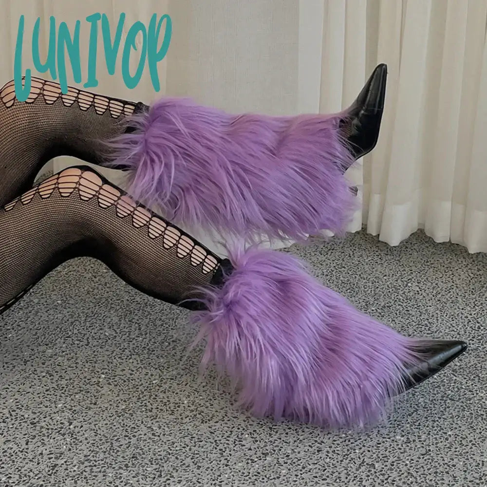 Lunivop Y2K Pink Faux Fur Leg Warmers Winter Warm Vintage Punk Girl Harajuku Furry Plush Boots