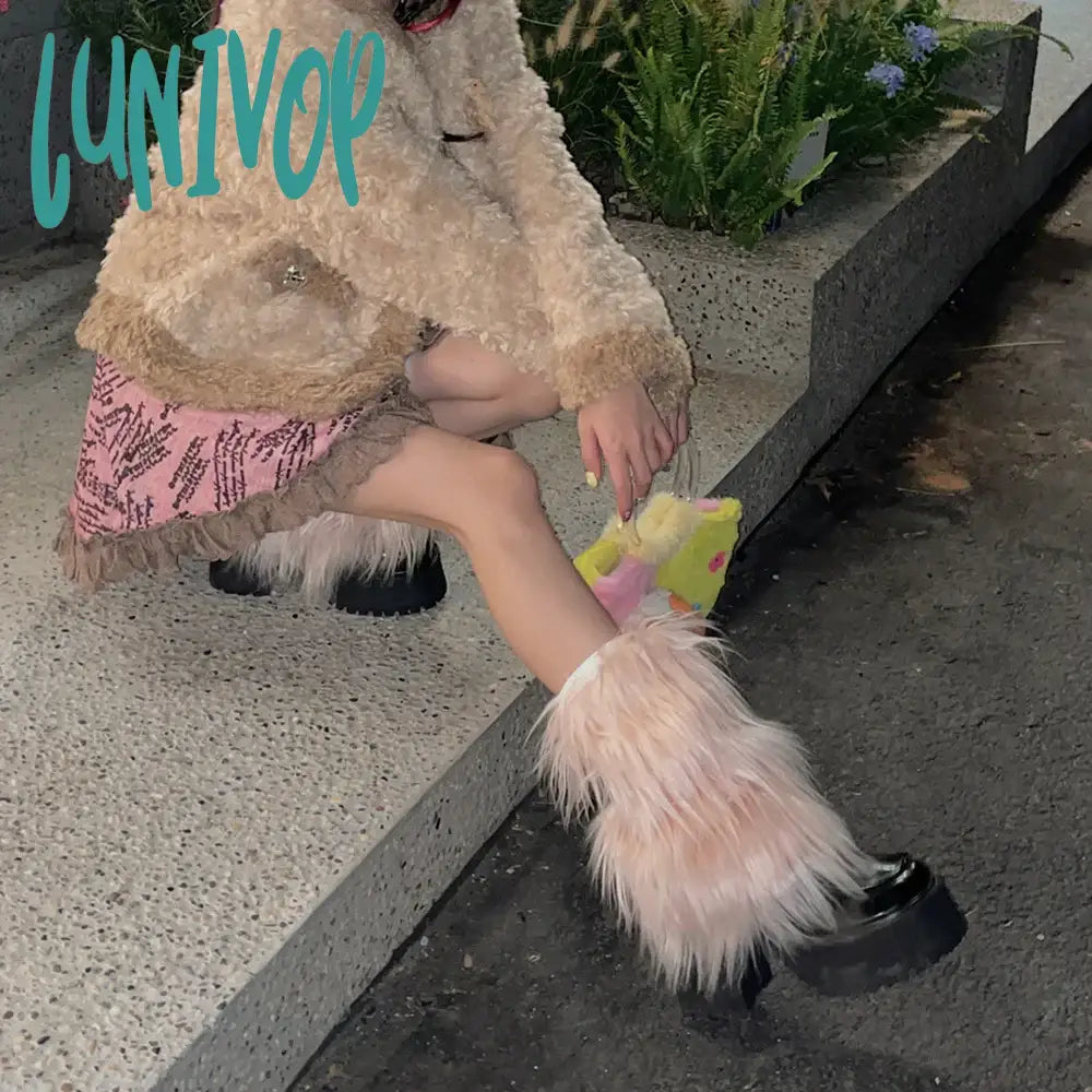 Lunivop Y2K Pink Faux Fur Leg Warmers Winter Warm Vintage Punk Girl Harajuku Furry Plush Boots