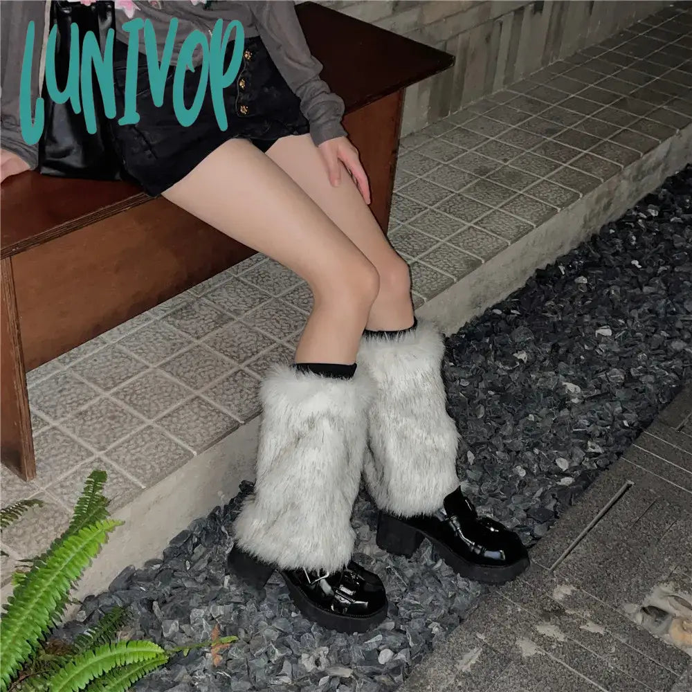 Lunivop Y2K Pink Faux Fur Leg Warmers Winter Warm Vintage Punk Girl Harajuku Furry Plush Boots