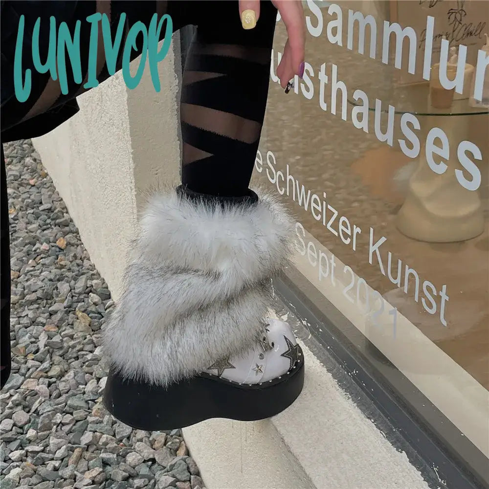 Lunivop Y2K Pink Faux Fur Leg Warmers Winter Warm Vintage Punk Girl Harajuku Furry Plush Boots