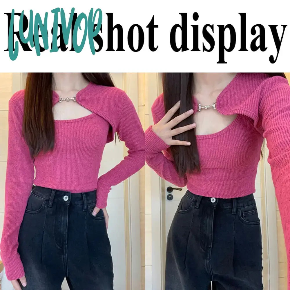 Lunivop Y2K Sexy Slim Knitted Sweater Women Korean Fashion Cardigan + Vest Set Tops Ladies Harajuku