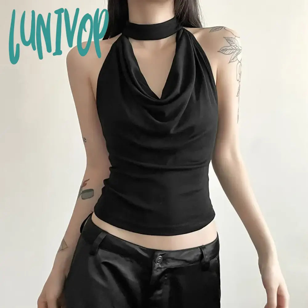 Lunivop Solid Color Simple Casual All-Match Cool Confident Sexy Beautiful High Street Summer Travel