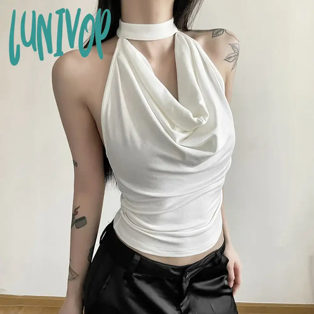 Lunivop Solid Color Simple Casual All-Match Cool Confident Sexy Beautiful High Street Summer Travel