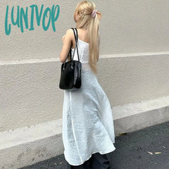 Lunivop Y2K Solid Long Camis Women Streetwear Sexy Slash Neck Slit Ruffles Sleeveless Corset Tank