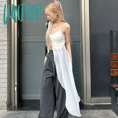 Lunivop Y2K Solid Long Camis Women Streetwear Sexy Slash Neck Slit Ruffles Sleeveless Corset Tank