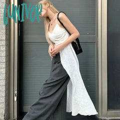 Lunivop Y2K Solid Long Camis Women Streetwear Sexy Slash Neck Slit Ruffles Sleeveless Corset Tank