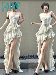 Lunivop Y2K Spaghetti Strap Irregular Dress Women Layered Ruffles Slim Sexy Party Spring New Prom