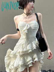 Lunivop Y2K Spaghetti Strap Irregular Dress Women Layered Ruffles Slim Sexy Party Spring New Prom