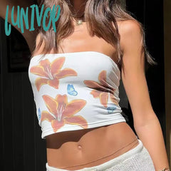 Lunivop Y2K Strapless Tube Corset Tops Flower Butterfly Pattern Print Vintage Lady Sexy Slim