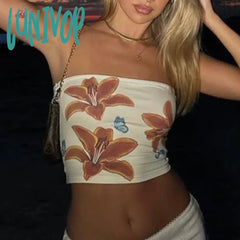 Lunivop Y2K Strapless Tube Corset Tops Flower Butterfly Pattern Print Vintage Lady Sexy Slim