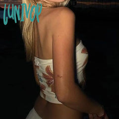 Lunivop Y2K Strapless Tube Corset Tops Flower Butterfly Pattern Print Vintage Lady Sexy Slim