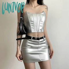 Lunivop Y2K Streetwear Summer Sexy Crop Top Women Clothes Pure Color Skirts Clothing Evening Party