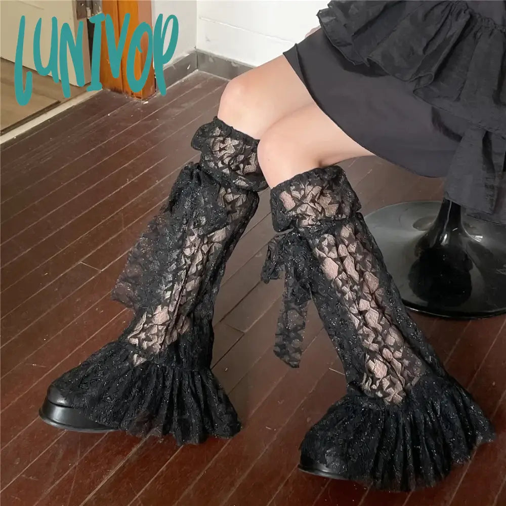 Lunivop Y2K Sweet Lace Leg Cover Plush Star Lolita Love Cute Summer Thin Stockings Warmers Japanese