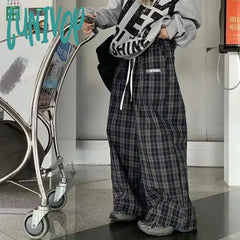 Lunivop Y2K Vintage Plaid Pants Woman America Retro Oversized Casual Sports Trousers Autumn Jogging