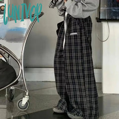 Lunivop Y2K Vintage Plaid Pants Woman America Retro Oversized Casual Sports Trousers Autumn Jogging