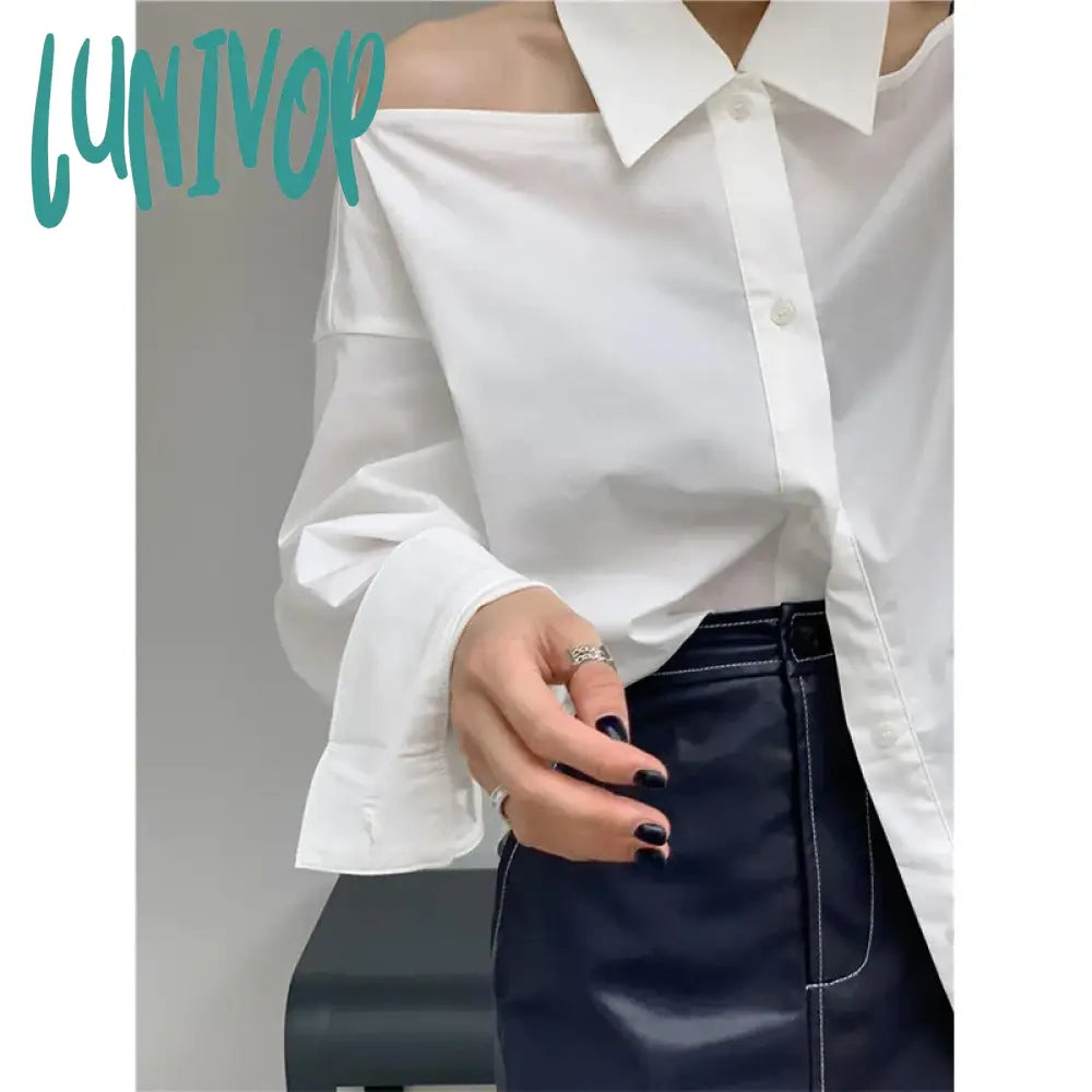 Lunivop Y2K White Shirts Women Streetwear Sexy Halter Hollow Out Long Sleeve Blouse Korean Lady